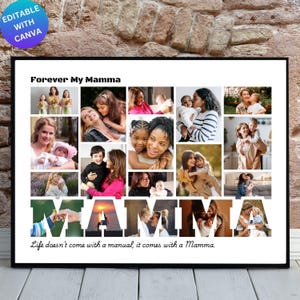 Modello di collage fotografico Mamma su Canva: decorazione murale per la festa della mamma (download digitale)