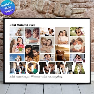 Momma Photo Collage Canva Frame Template, Mom Picture Display, Mother&#39;s Day Gift Idea, Editable Canva Poster, Digital Wall Art