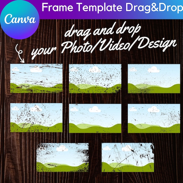 Bleach effect distressed Texture Canva Frames Bundle,Easy Drag and Drop,Editable Canva Frame Designs,Design Digital Element,Photo Editable