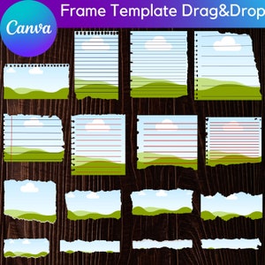 16 Canva Frames Bundle con bordo in carta strappata, facile trascinamento della selezione, design modificabili di cornici Canva, elemento digitale di design, foto modificabile, vibrazioni vintage
