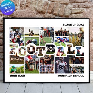 American Football Photo Collage Canva Frame Template, Customizable Sports Memory Board, Editable Football Team Gift, Senior Night Keepsake