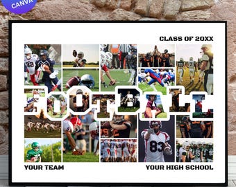 American Football Foto-Collage Canva Rahmenvorlage, anpassbare Sport Memory Board, bearbeitbares Fußball-Team Geschenk, Senior Night Andenken