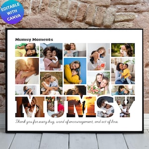 Mumsy Photo Collage Canva Frame Template, Mother&#39;s Day Photo Gift, Editable Mom Picture Display, Digital Wall Art Poster