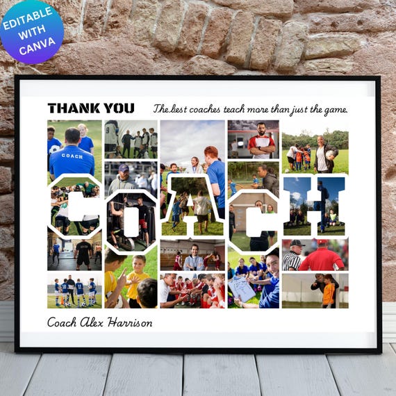 Coach Photo Collage Canva Frame: Customizable Sports Gift (Digital Download)