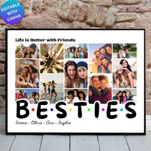 BESTIES Photo Collage Canva Frame Template, Editable Best Friends Poster, Custom Friendship Collage, Bestie Memories Wall Art,Printable Gift