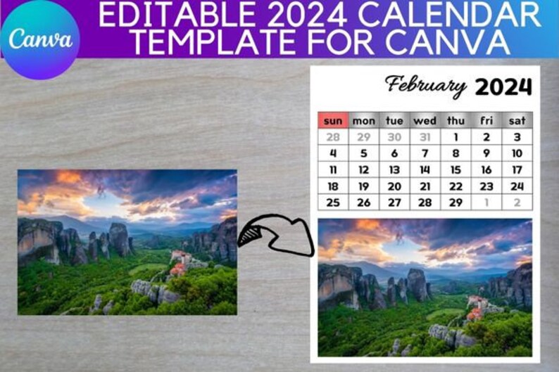 2024 Calendar Canva Frame Template,canva Calendar Mockup,fully Editable