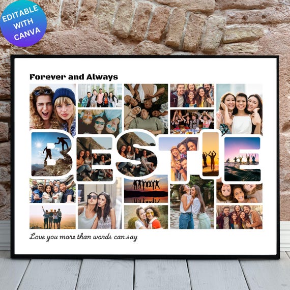 BESTIE Photo Collage Template: Editable BFF Picture Wall Art (Digital Download)