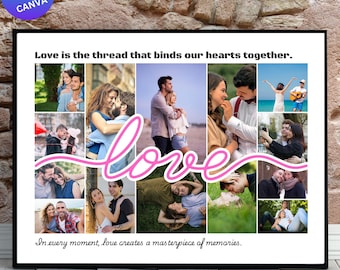 Modèle de collage de photos d'amour, art mural d'anniversaire romantique (téléchargement numérique)