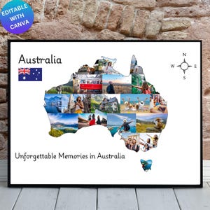 Australien Karte Foto Collage Canva Rahmen Vorlage, Reise Erinnerungen & Abenteuer Andenken, anpassbares Geschenk, digitaler Download