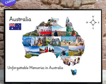 Australia Map Photo Collage Template: Travel Keepsake (Digital Download)