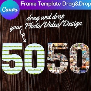 50 Fifty Number Collage Canva Frame Template, Canva modificabile per un numero, facile trascinamento della selezione, foto modificabile, poster stampabile con immagine