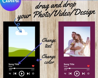 Editable Music Player Canva Frame Template: Photo Song (Digital Download)