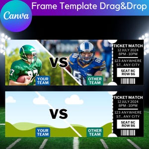American Football Ticket Canva Vorlage, anpassbares Football Event Ticket Design, bearbeitbare Sportticketeinladung, digital druckbares Ticket
