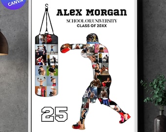 Plantilla de collage de fotos de boxeo en Canva: Recuerdo personalizable (descarga digital)