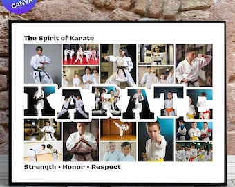 KARATE photo collage Canva frame template, editable martial arts poster
