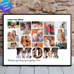 MOM Photo Collage Canva Frame Template, Mother&#39;s Day Gift, Custom Picture Collage Poster, Editable Digital Download, Mom Wall Art