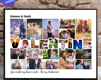Valentine Photo Collage Template, Customizable Anniversary Gift (Digital Download)