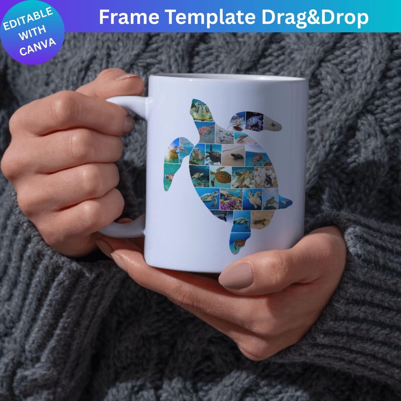 Sea Turtle Photo Collage Canva Frame Template, Drag and Drop Grid ...