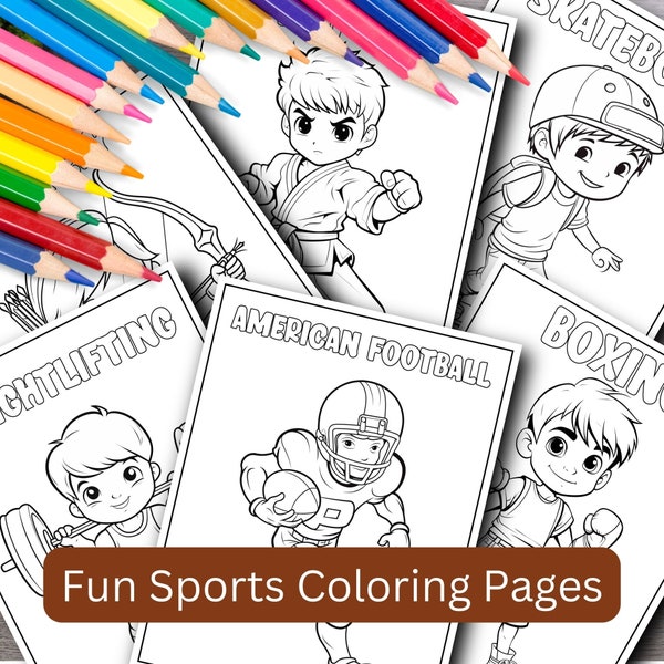 Fun Sports Vocabulary Coloring Pages For Kids,Set of 24,Toddlers & Pre-School Coloring Pages Printable,Preschool Kindergarten Homeschool