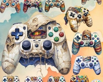 Halloween Mummy Game Controller Watercolor PNG Bundle (Digital Download)