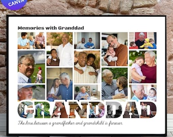 GRANDDAD Photo Collage Canva Frame Template, Grandfather Memorial Gift, Grandad Picture Poster Digital Download