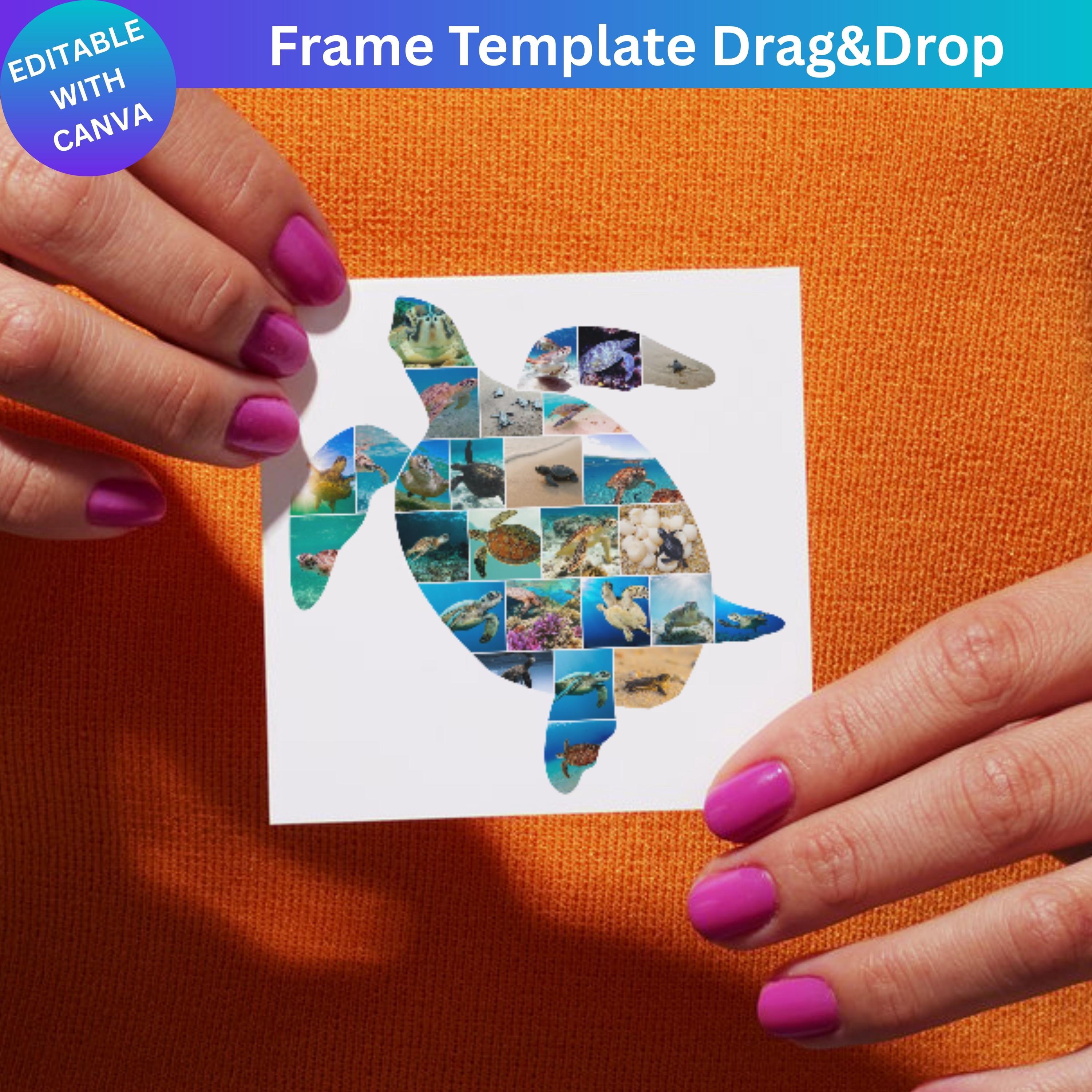 Sea Turtle Photo Collage Canva Frame Template, Drag and Drop Grid ...