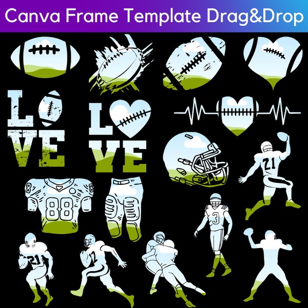 16 American Football Canva Frame Template Bundle,Game Sports Canva,Easy Drag and Drop,Design Digital Element,Photo Editable,Commercial Use