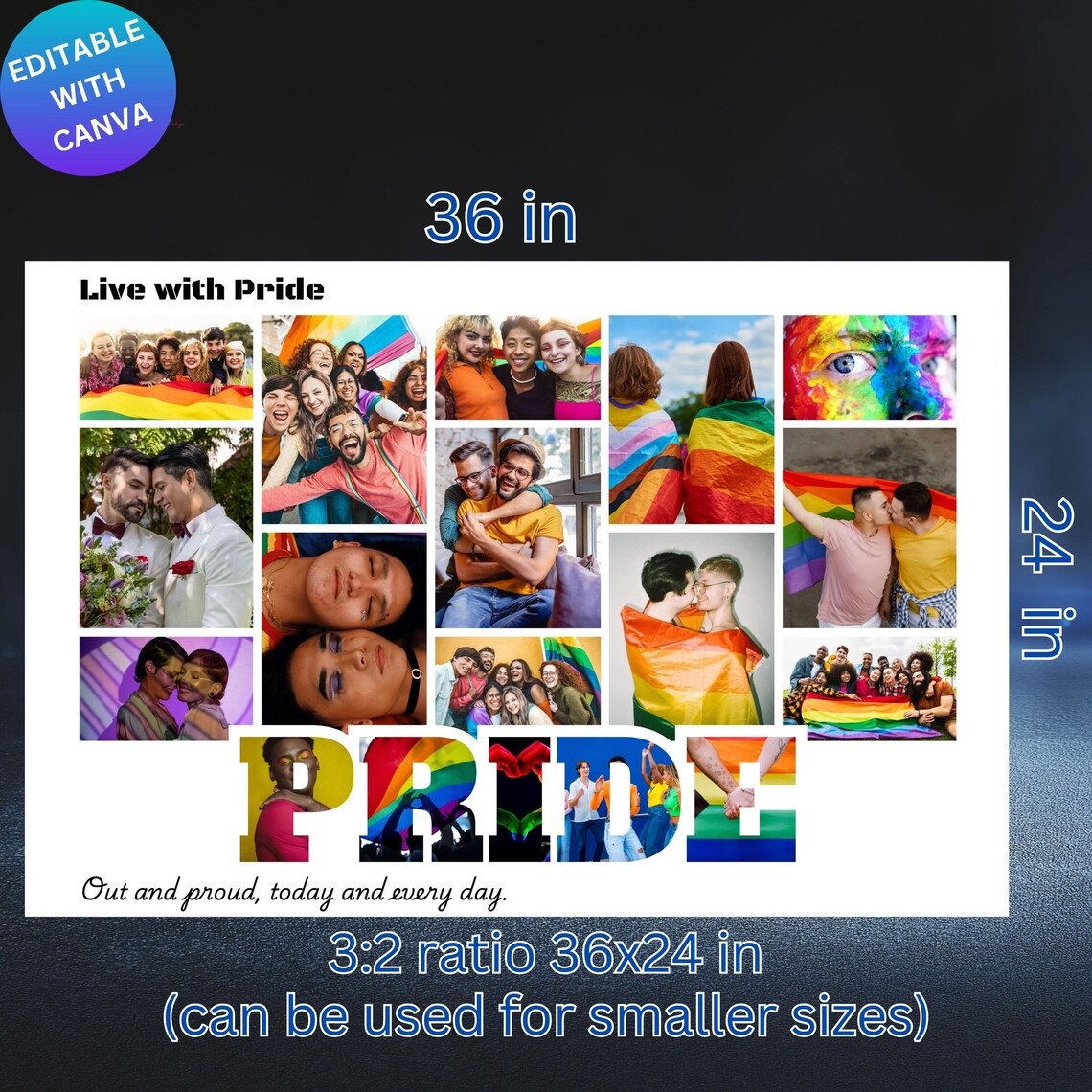 PRIDE Photo Collage Canva Template: Rainbow Letters LGBTQ+ Wall Art ...