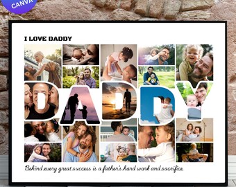 Daddy Foto Collage Vorlage, personalisiertes Geschenk zum Vatertag (Digitaler Download)