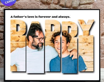 Mall för fotokollage med pappas ram, Canva-ram, fars dag-present (digital nedladdning)