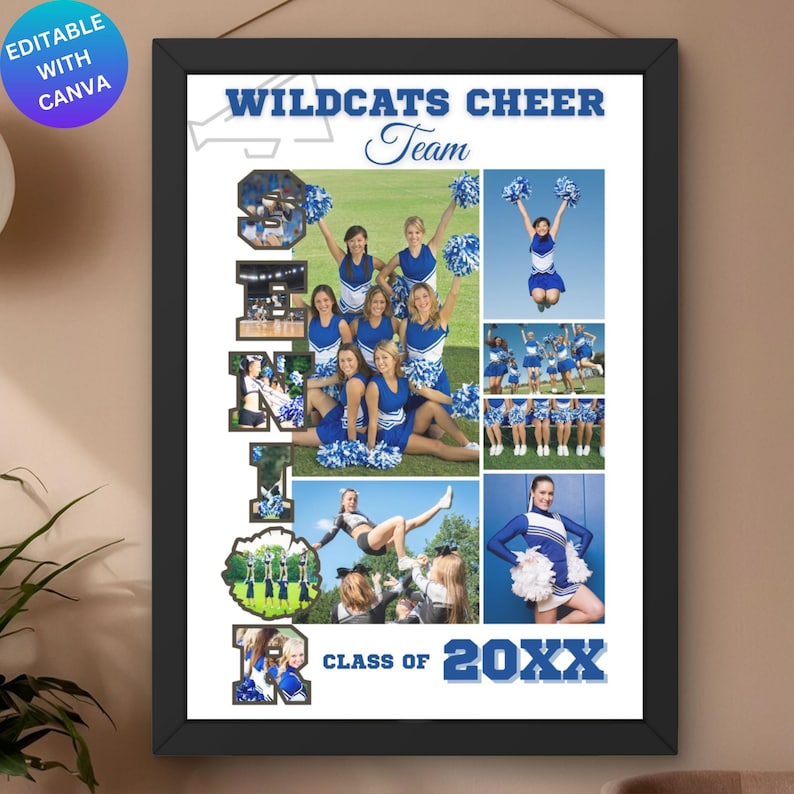 Cheerleader Senior Photo Collage Canva Frame Template, Editable Cheer ...