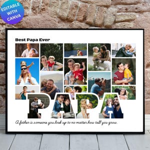 PAPA Photo Collage Canva Frame Template, Printable Papa Gift, Custom Father's Day Picture Board, Editable Wall Art, Instant Download