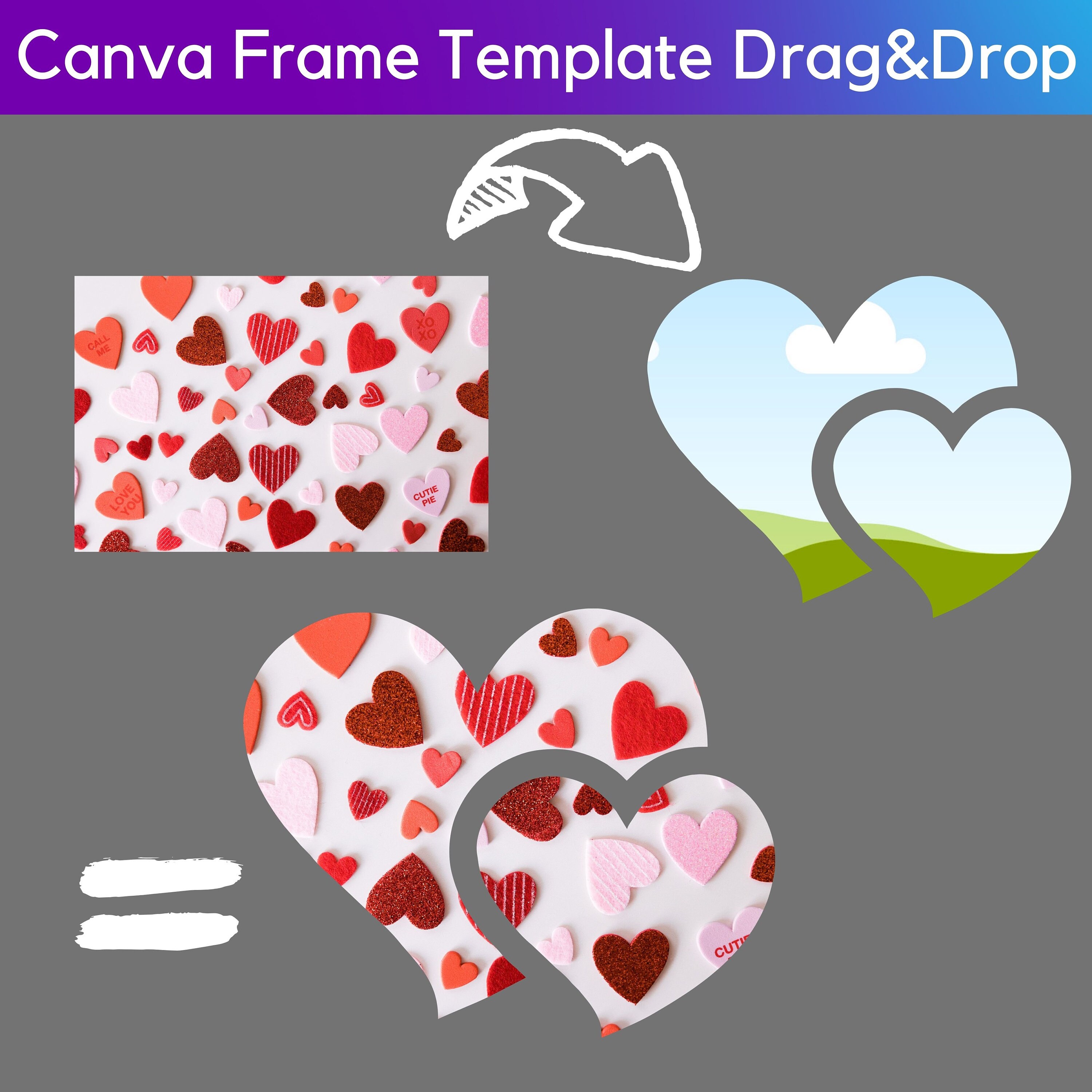 Valentine Heart Canva Frame Template Bundle: Drag & Drop Photo Editor ...