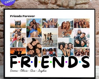 Plantilla de collage de fotos "AMIGOS", regalo para amigos, marcos de Canva (descarga digital)
