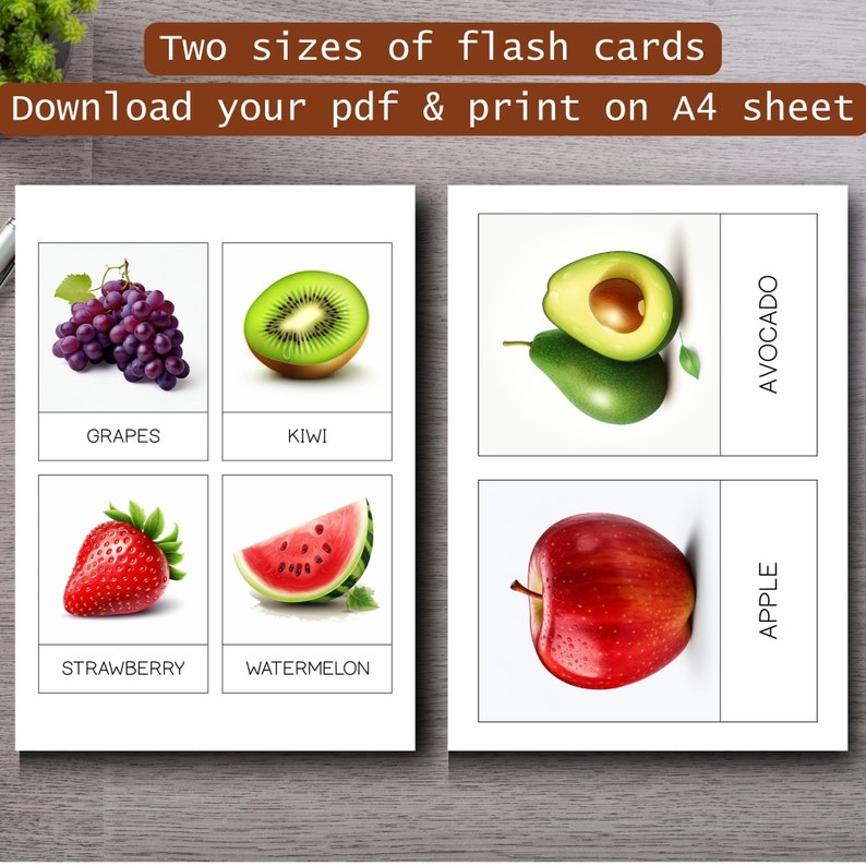Tarjetas flash de vocabulario de frutas, juego de 22, tarjetas para ...