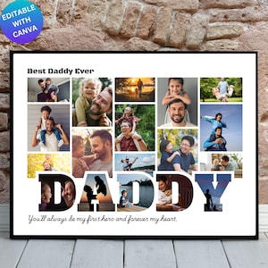 DADDY Photo Collage Canva Frame Template, Printable Gift for Dad, Custom Father’s Day Picture Board, Editable Wall Art, Instant Download