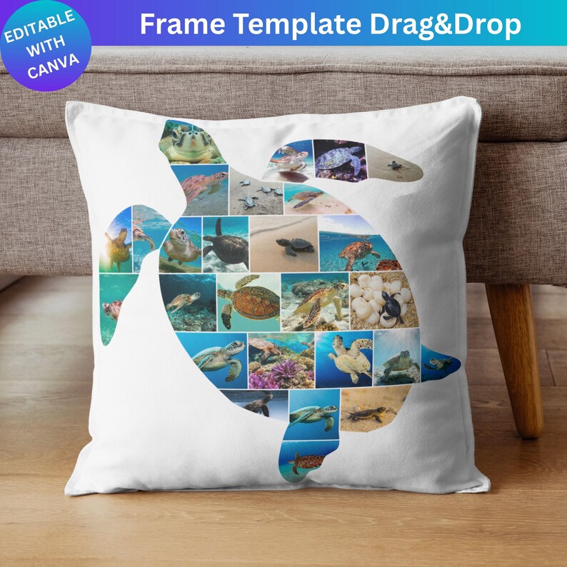 Sea Turtle Photo Collage Canva Frame Template, Drag and Drop Grid ...