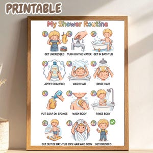 Min duschrutin, visuellt schema för barn, badrumsschema för autism, PECS för barn med särskilda behov, dagliga hygiensteg, pedagogisk PDF-nedladdning