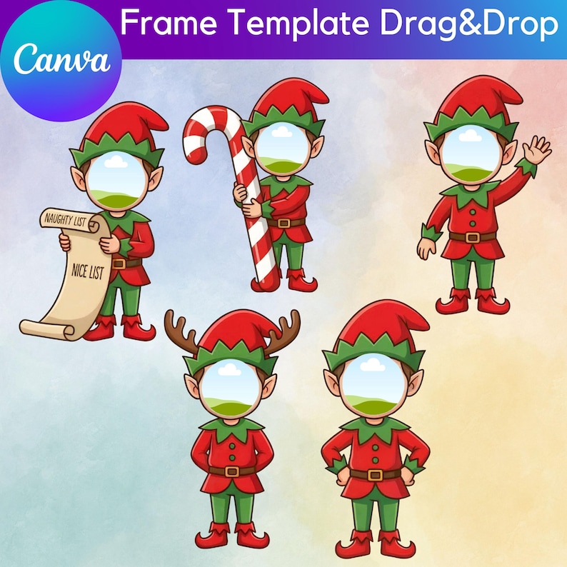 Elven Frame Design Elf Photo Face Canva Frame, Christmas DIY Face Cutout, Holiday Drag and ...