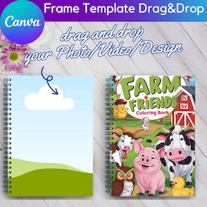 Puede incluir: Un libro para colorear con espiral y una portada colorida con animales de granja. La portada tiene el título "Farm Friends Coloring Book" y presenta una vaca, un cerdo, un búho y un gallo.
