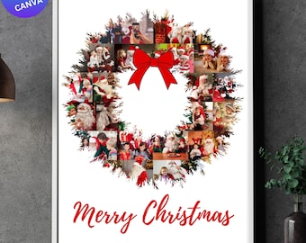 Christmas Wreath Photo Collage Canva Template (Digital Download)