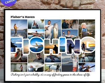Fishing Photo Collage Canva Template: Fisherman Gift (Digital Download)