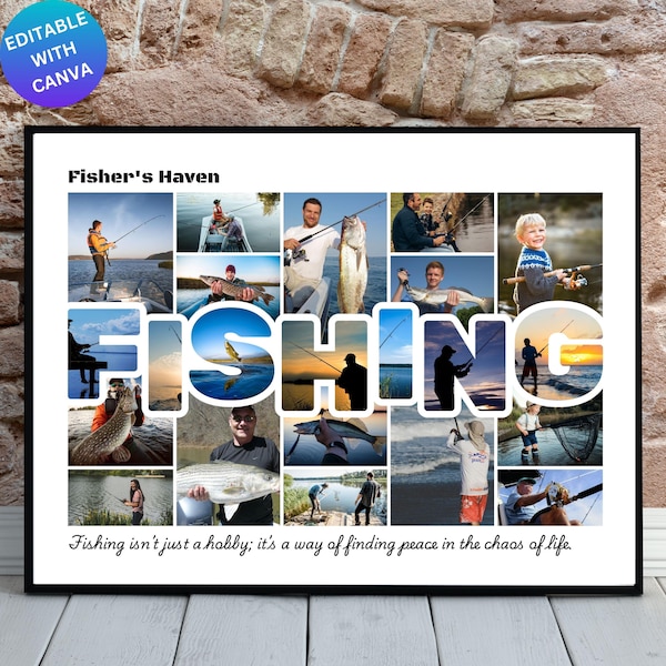 Plantilla de Canva para collage de fotos de pesca: Regalo de pescador (Descarga digital)