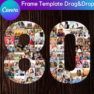 Number 80 Photo Collage Canva Frame Template (digital Download) - Etsy