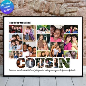 COUSIN Photo Collage Canva Frame Template, Editable Cousin Picture Gift,Printable Family Wall Art,Memory Keepsake from Cousin, Custom Poster