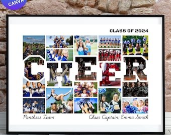Cheerleader-Fotocollage Canva Rahmenvorlage, bearbeitbares Cheerleader-Poster, anpassbare digitale Collage, druckbares Senior Night Andenken