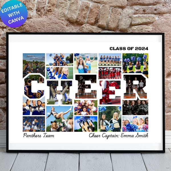 Cheerleader Photo Collage Template: Senior Night Keepsake (Digital Download)