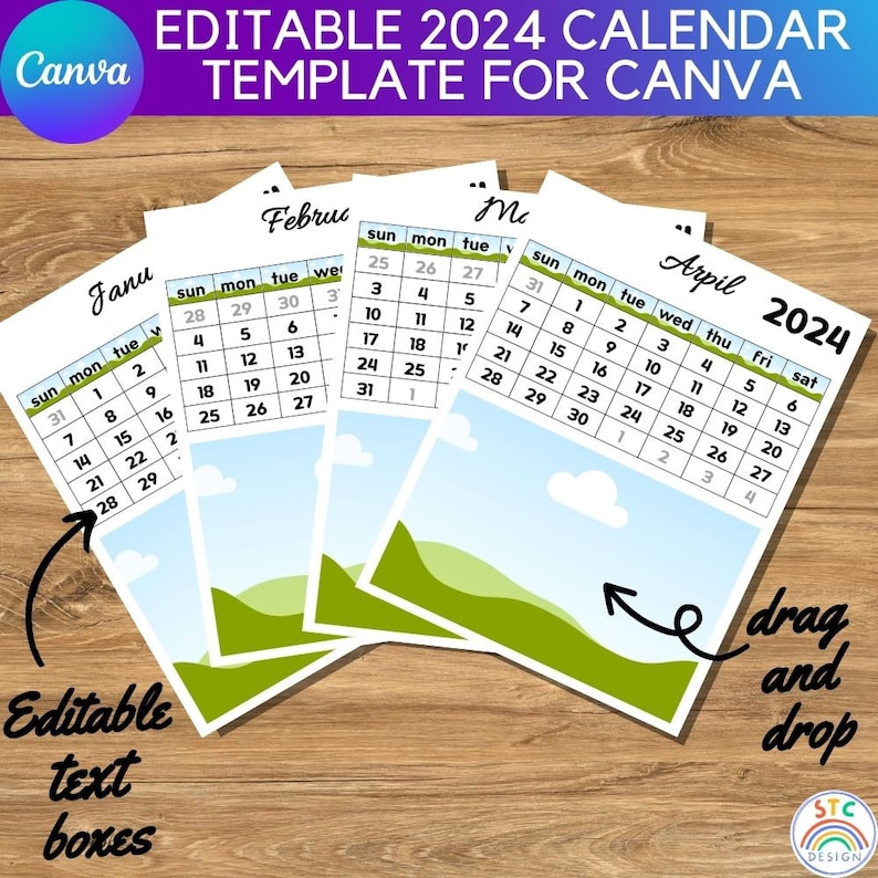 2024 Calendar Canva Frame Template,canva Calendar Mockup,fully Editable