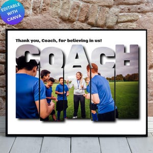 Coach Photo Collage Canva Frame Template,Sports Coach Gift,Custom Coach Appreciation,End of Season Gift,Team Gift, Editable Digital Download
