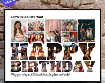Birthday Photo Collage Canva Template: DIY Gift (Digital Download